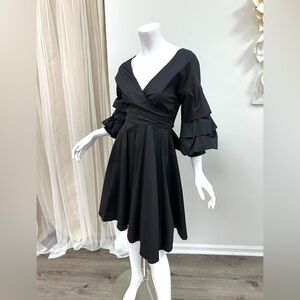 Cotton Poplin Long Sleeve Black Flare Dress Office Work Church Sz Small 4